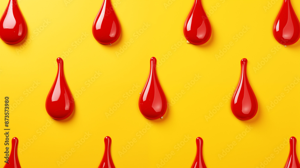 Obraz premium Yellow Drops on Red Background, Abstract Image, Texture, Pattern Background, Wallpaper, Background, Cell Phone Cover and Screen, Smartphone, Computer, Laptop, 9:16 and 16:9 Format - PNG