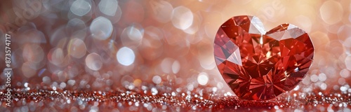 Red Heart Shaped Diamond On Glitter Background