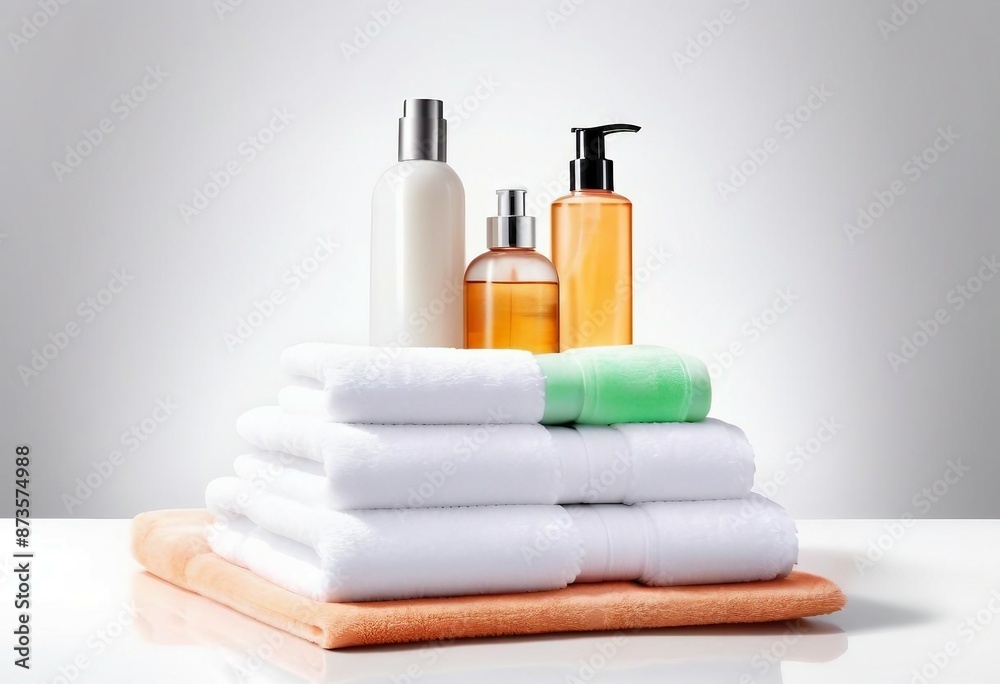Luxury hotel towels and shampoos, advertisement shot
Luxury hotel towels and shampoos, advertisement shot