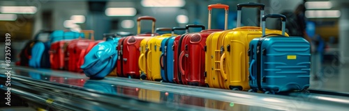 Colorful Luggage Traveling on a Conveyor Belt at an Airport