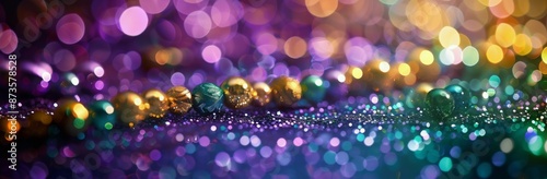 Colorful Beads and Bokeh Lights During Mardi Gras Celebration