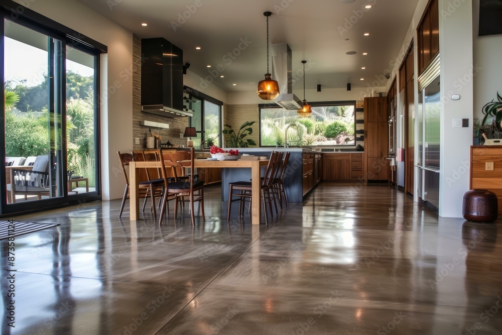 Fototapeta premium Spacious kitchen with contemporary design, clean lines, and luxurious finishes