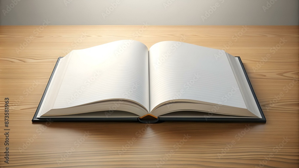 An illustration of an open book with a blank page resting on a table An illustration of an open book with a blank page resting on a table