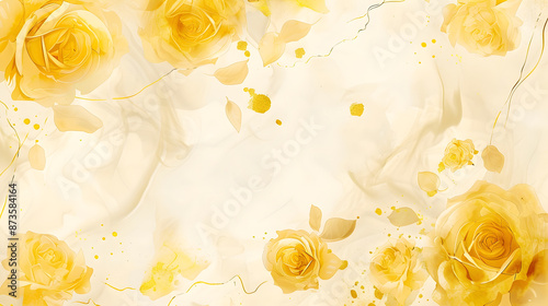 Fototapeta Naklejka Na Ścianę i Meble -  Watercolor yellow roses art Japanese style for craft art, cards, wallpaper and background
