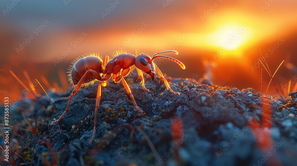 Sunset Expedition: Ant's Journey through Nature's Beauty Sunset Expedition: Ant's Journey through Nature's Beauty