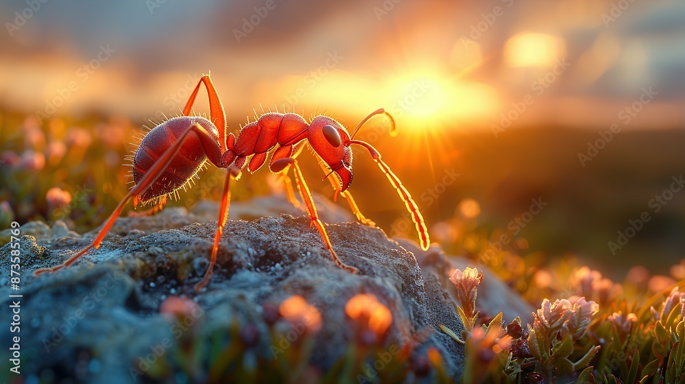 Adventure at Dusk: Ant Explores Nature's Scenic Landscape Adventure at Dusk: Ant Explores Nature's Scenic Landscape