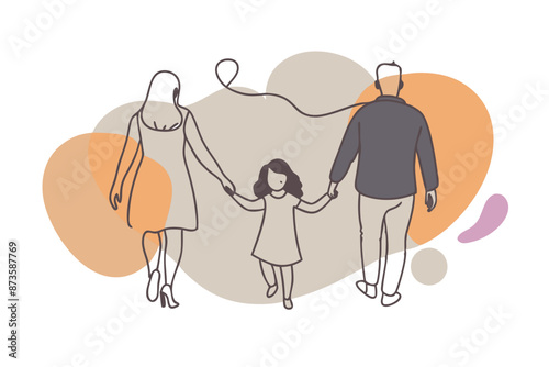 Loving Mother and father walking holding their Son and Daughter's hand Vector Artwork