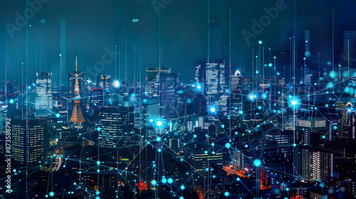 Wallpaper Mural High-resolution image portraying a smart city with a telecommunication network concept modern city skyline with glowing network connections dynamic digital elements focus on technological advancement  Torontodigital.ca