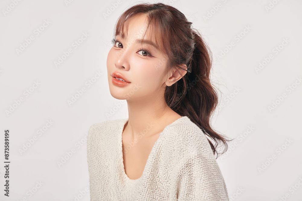 Beautiful young asian woman with clean fresh skin on white background, Face care, Facial treatment, Cosmetology, beauty and spa, Asian women portrait. Beautiful young asian woman with clean fresh skin on white background, Face care, Facial treatment, Cosmetology, beauty and spa, Asian women portrait.