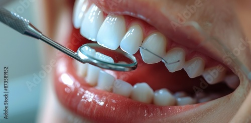 Close Up of a Persons Teeth Being Examined With a Dental Mirror