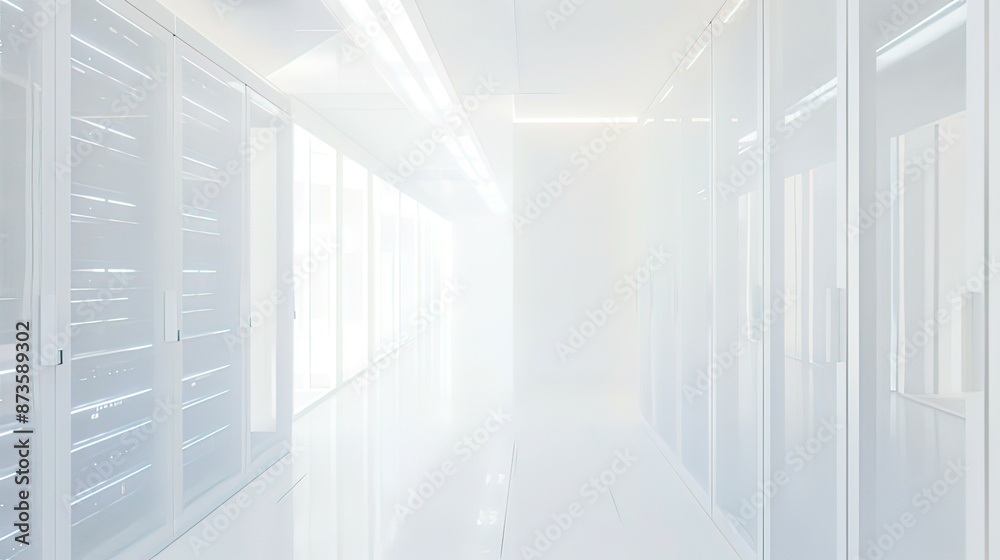 Hyper-realistic 3D rendering of a white server room pristine white server racks minimalistic design soft lighting emphasis on cleanliness and modernity Hyper-realistic 3D rendering of a white server room pristine white server racks minimalistic design soft lighting emphasis on cleanliness and modernity