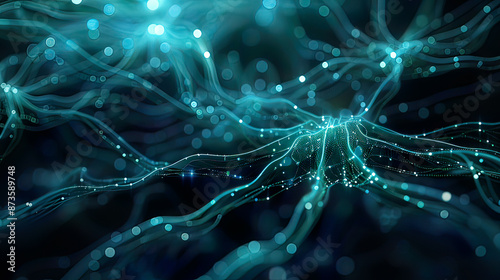 Hyper-realistic image of a deep learning concept with glowing neural network lines and nodes vibrant blue and green huesemphasis on digital technology AI and big data modern and futuristic design 