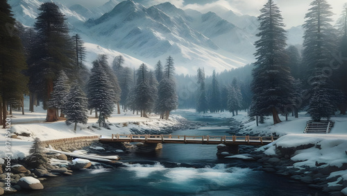 A Serene River Flowing Through a Snowy Wonderland