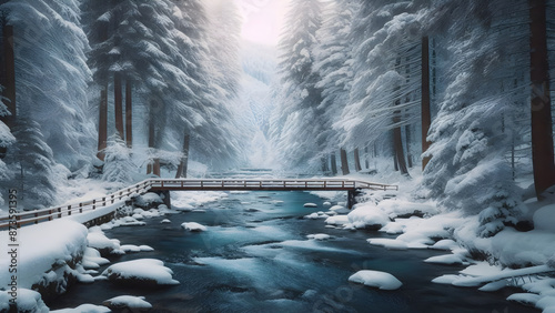 A Serene River Flowing Through a Snowy Wonderland