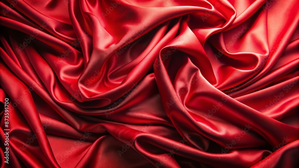 Fototapeta premium Luxurious red silk fabric draped elegantly, wrinkles and creases visible, soft folds and subtle shine, creating a sophisticated backdrop.