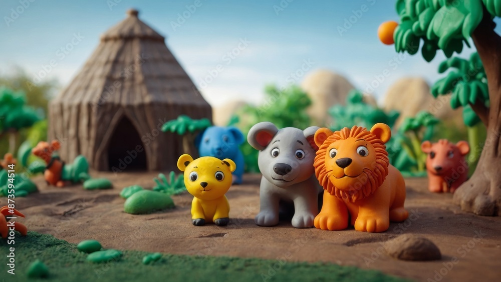 Fototapeta premium Captivating claymation story of a whimsical zoo adventure for children