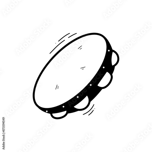 Hand Drawn Tambourine. Doodle Vector. Isolated on White Background - EPS 10 Vector