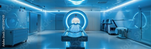 Modern Medical Imaging Room With MRI Machine and Patient Table