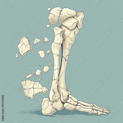 Bone fracture icon, broken bone with detailed cracks, vector style photo