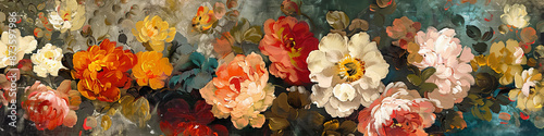 a vintage oil painting of colorful flowers, generative AI