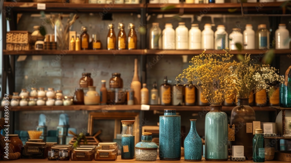Decorative Items and Plants on Shelves Decorative Items and Plants on Shelves