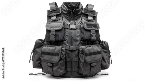 Weighted vest with pockets, black and gray, isolated on white background © nitiroj