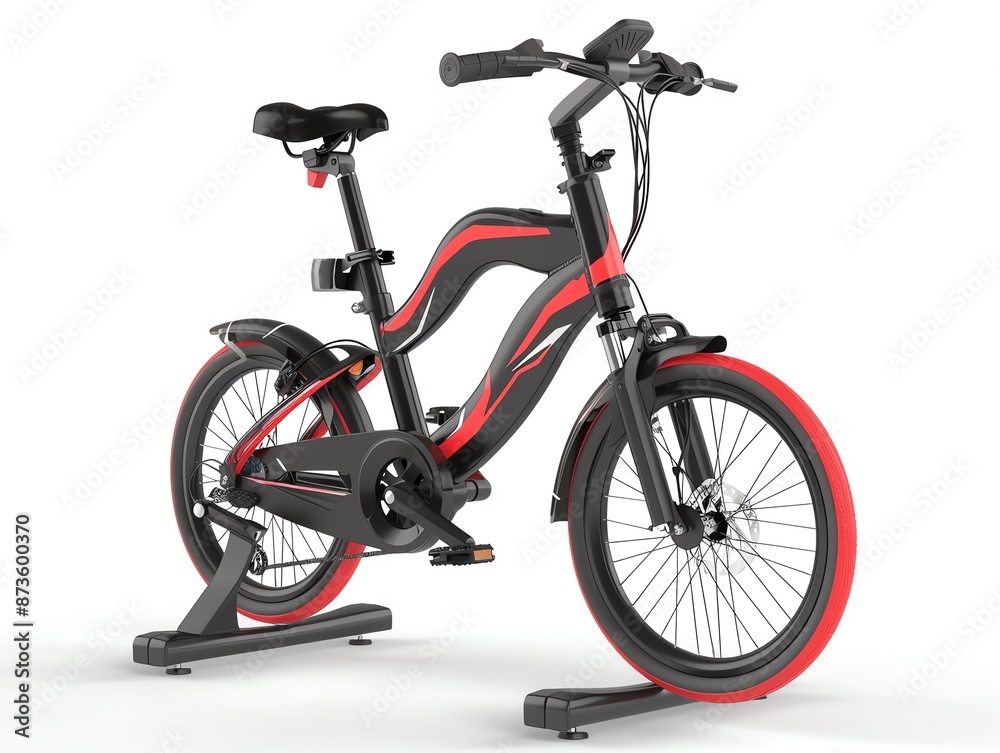 Compact stationary bike, black and red accents, isolated on white background Compact stationary bike, black and red accents, isolated on white background
