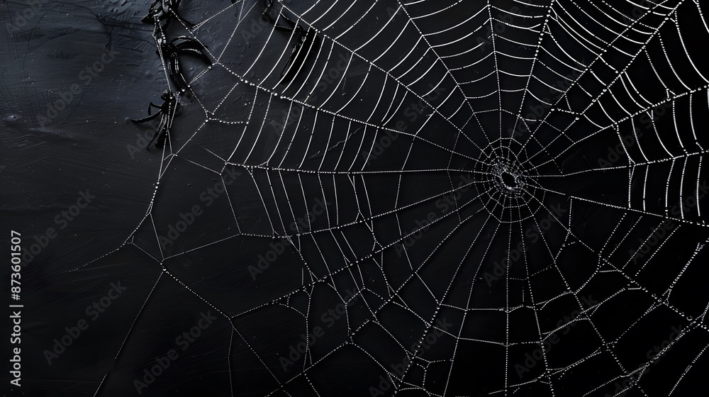 Obraz premium Real creepy spider webs on black banner