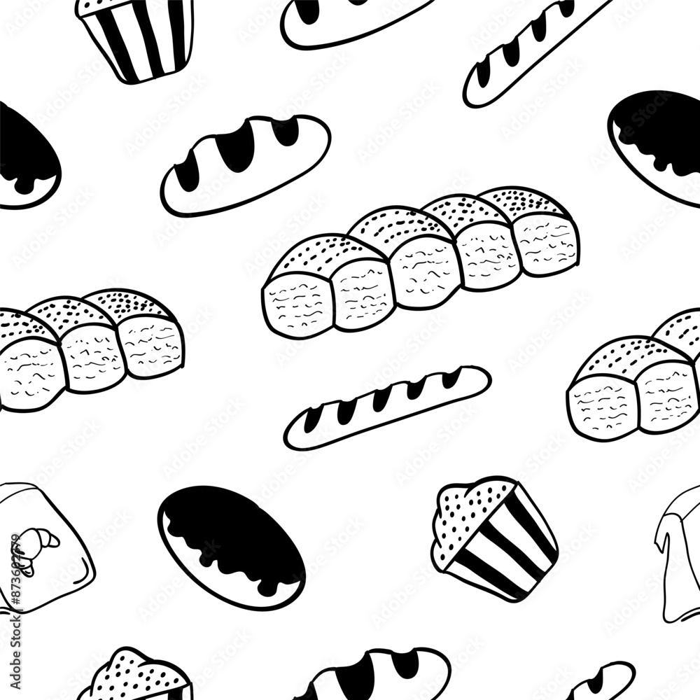 bread icon seamless pattern hand drawn bakery pattern background in doodle style bread icon seamless pattern hand drawn bakery pattern background in doodle style