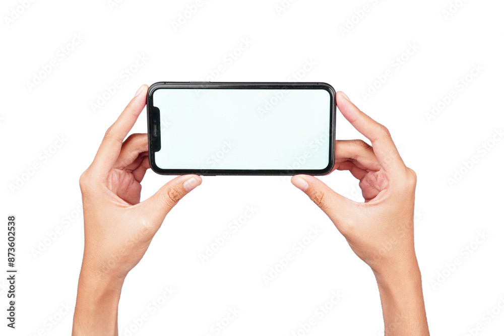 Female hand holding phone isolated transparent Female hand holding phone isolated transparent
