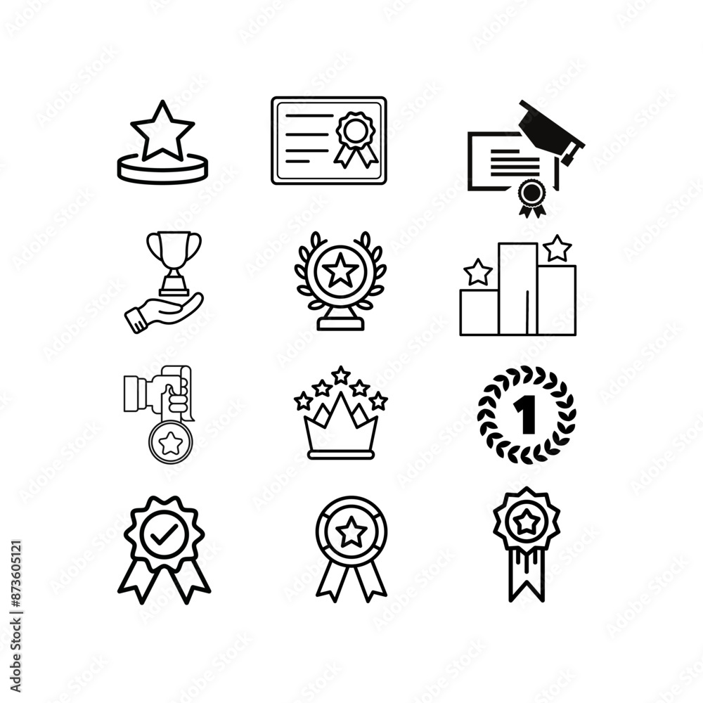 Naklejka premium Awards Of Achievement Thin Line Icons - Editable Stroke