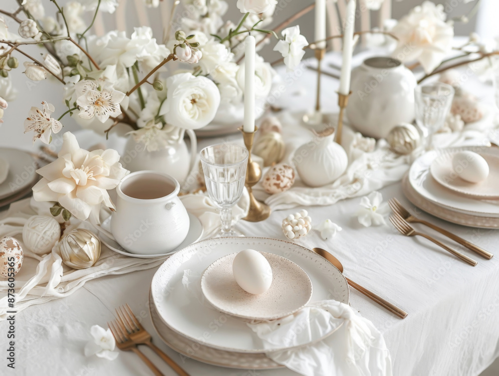 Soft and Romantic White Table Setting with Floral Decor Soft and Romantic White Table Setting with Floral Decor