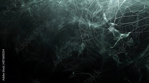 Real creepy spider webs on black banner