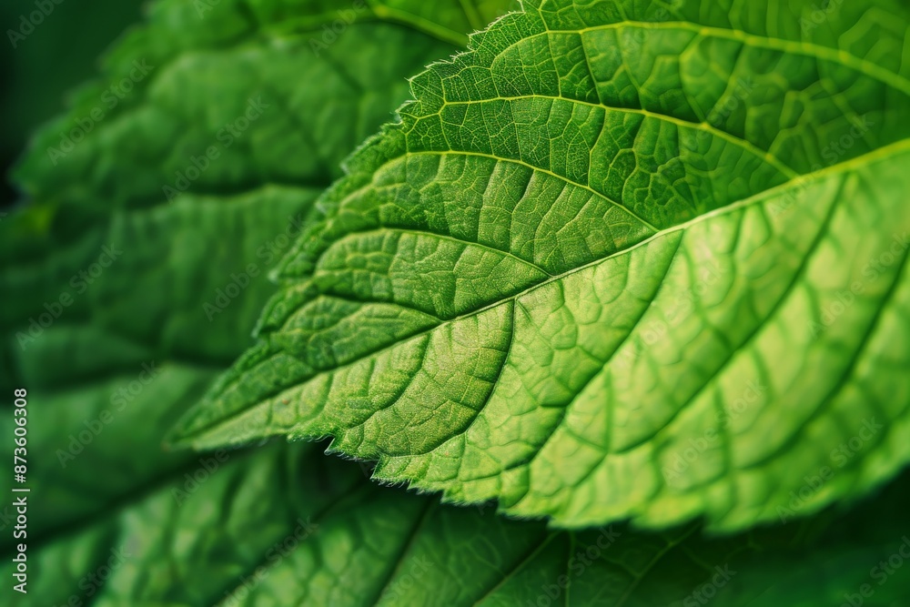 Close-up of green leaf with detailed veins Close-up of green leaf with detailed veins