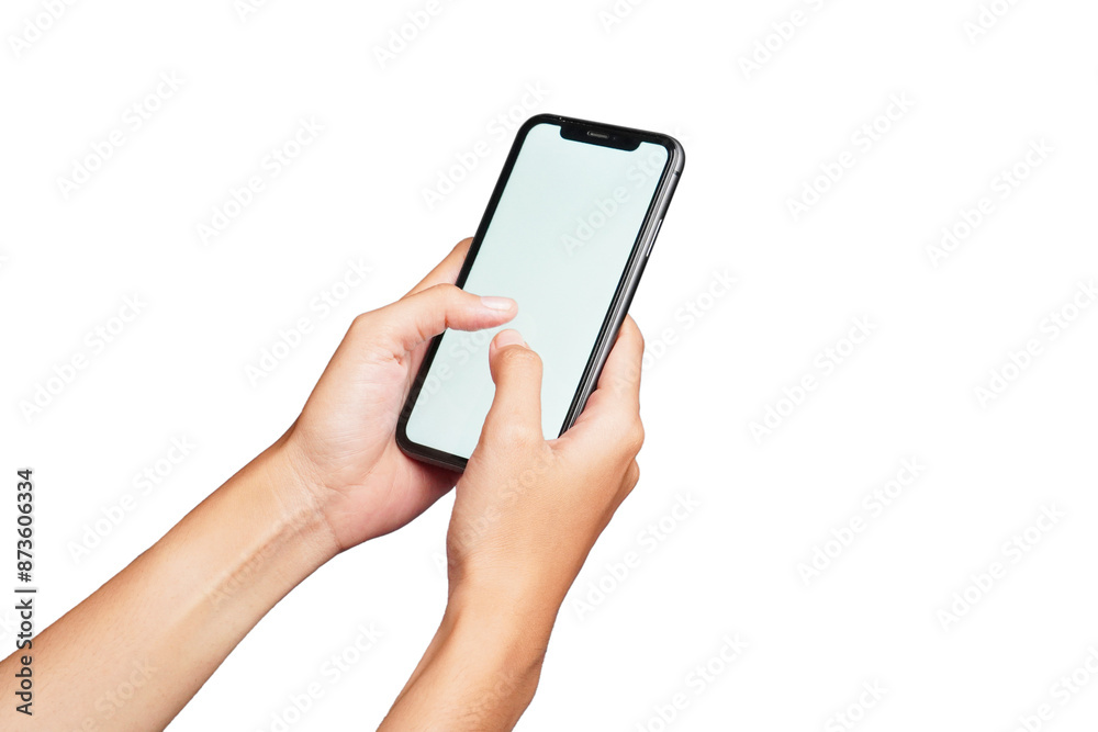Female hand holding phone isolated transparent Female hand holding phone isolated transparent