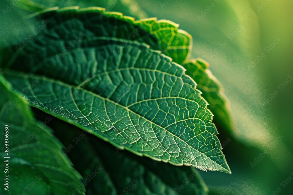 Close-up of green leaf with detailed veins Close-up of green leaf with detailed veins