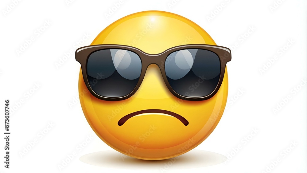 Indifferent emoticon face in sunglasses. Neutral expressionless emoji. Vector illustration Indifferent emoticon face in sunglasses. Neutral expressionless emoji. Vector illustration
