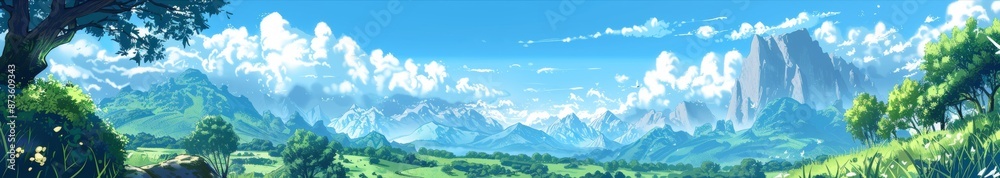 Obraz premium Adventurous Landscape in Anime Style