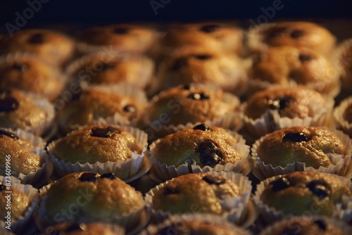 mini banana cupcakes are brown color baking in the oven