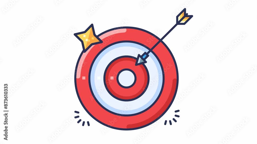 Red target with arrow and star, perfect for marketing, goal setting, success concepts, aiming for success, hitting targets accurately. Looping transparent background. Red target with arrow and star, perfect for marketing, goal setting, success concepts, aiming for success, hitting targets accurately. Looping transparent background.