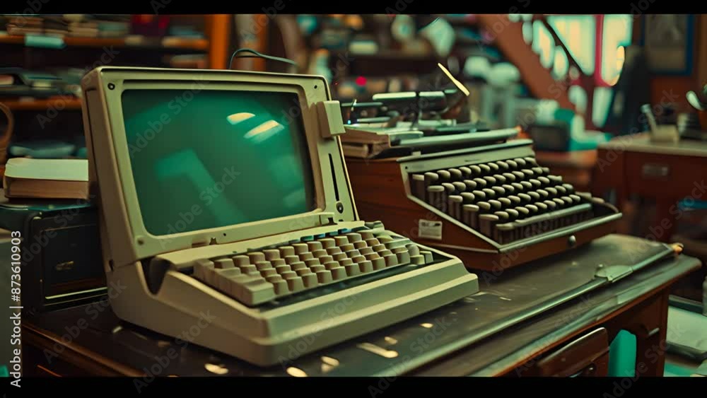 Vintage Computer and Typewriter in Retro Office with Ai generated.
