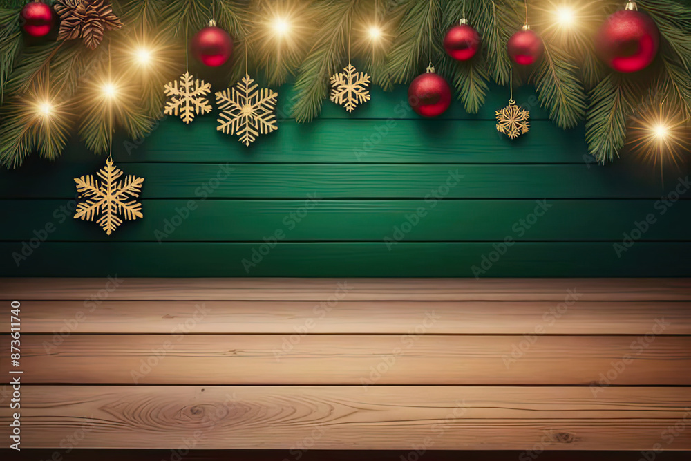 Rustic Wooden Planks with Snowflakes Background Rustic Wooden Planks with Snowflakes Background