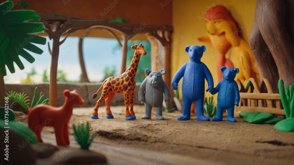 Obraz premium Charming clay animation of a day at the zoo with lovable animal characters