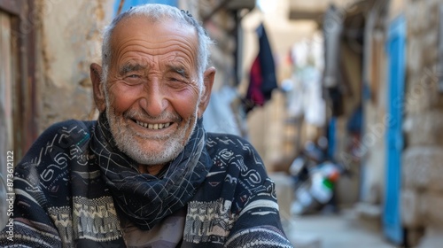 Old Iranian muslim man with a beard in the streets old city