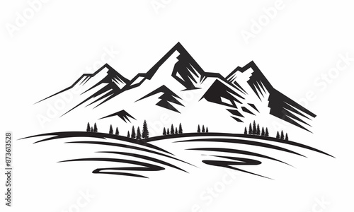 Mountain silhouette vector icon. Black and white mountain