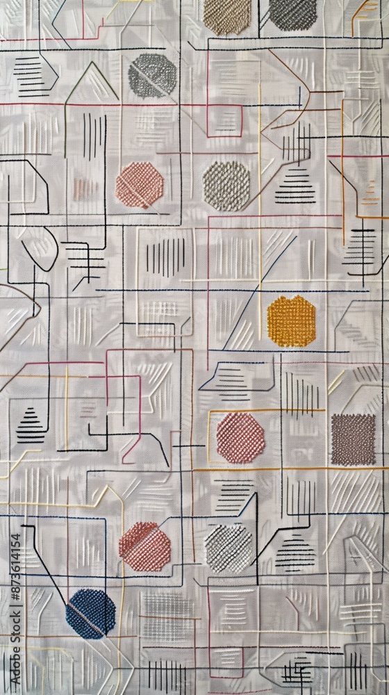 Obraz premium Abstract Geometric Embroidery on White Fabric