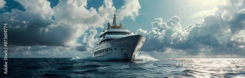 White Luxury Yacht Sailing Under Cloudy Skies