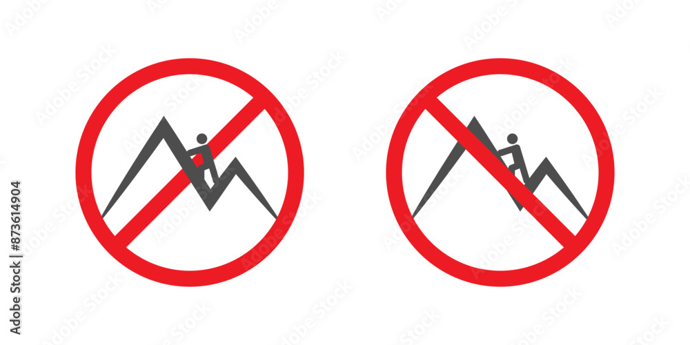 don't climb the mountain, prohibition symbol icon vector in flat design don't climb the mountain, prohibition symbol icon vector in flat design