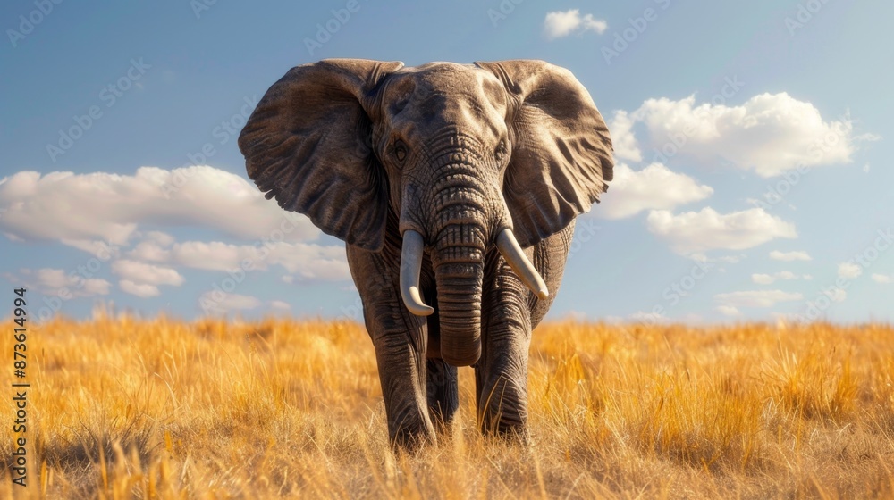 Naklejka premium Elephant in a field of tall grass.