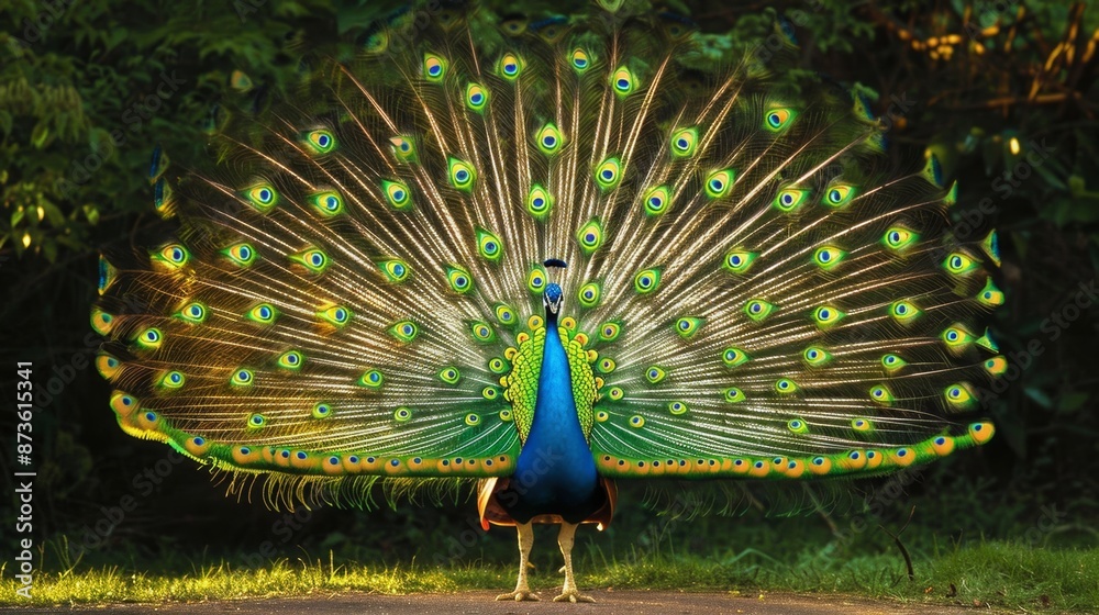 Obraz premium Peacock displaying its plumage.